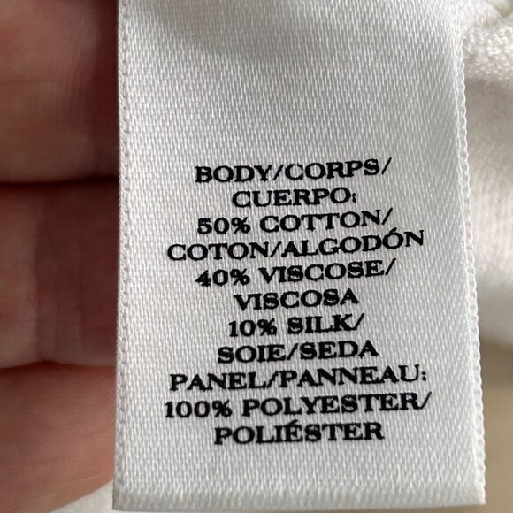 Ann Taylor Ivory/Creme/Beige Lace Short Sleeve Knit Top Cotton/Silk Blend LP - Picture 10 of 10